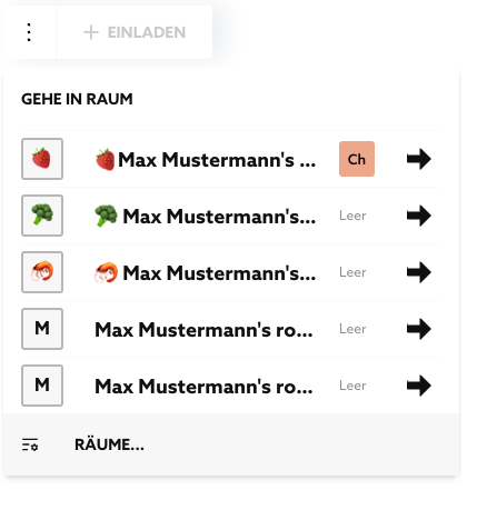 Raumliste mit Emoji-Avataren